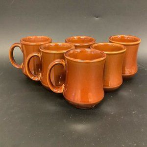 Set Of 6 Vintage Thick Brown Restaurant Ware Coffee Mugs